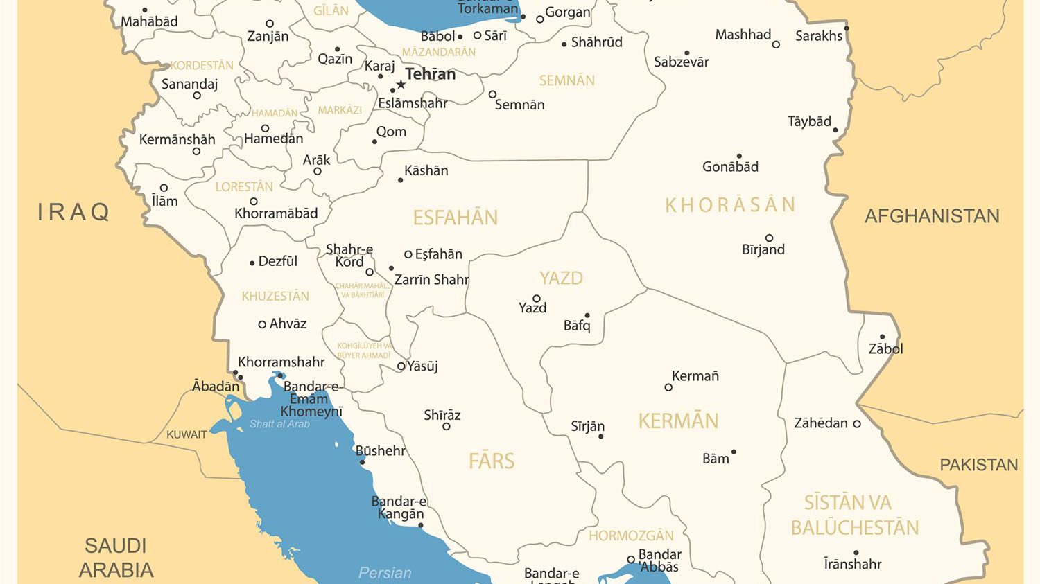 نقشه ایران به تفکیک استان‌ها 