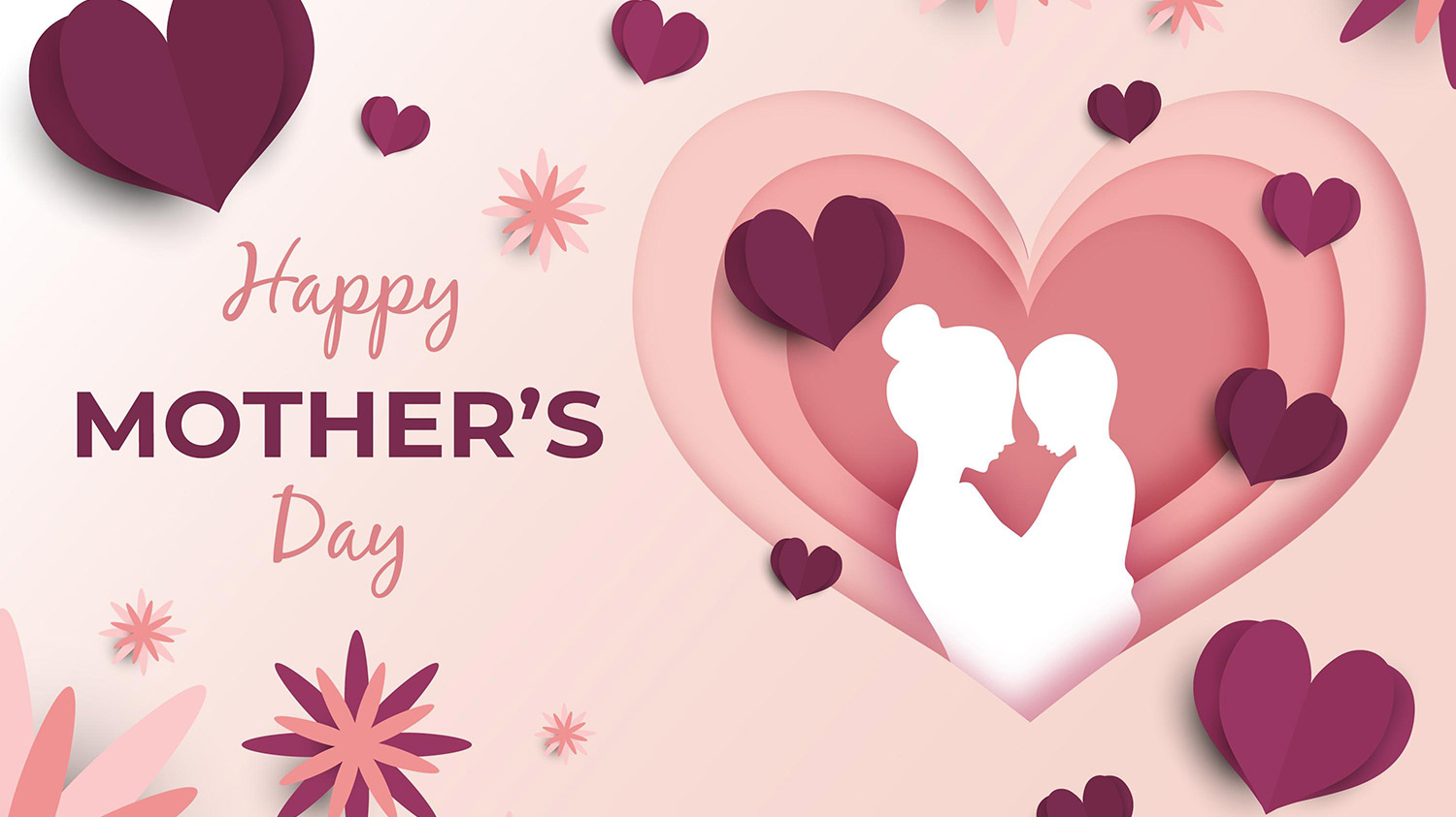 پوستر تبریک روز مادر و فرزند و قلب‌های رنگی