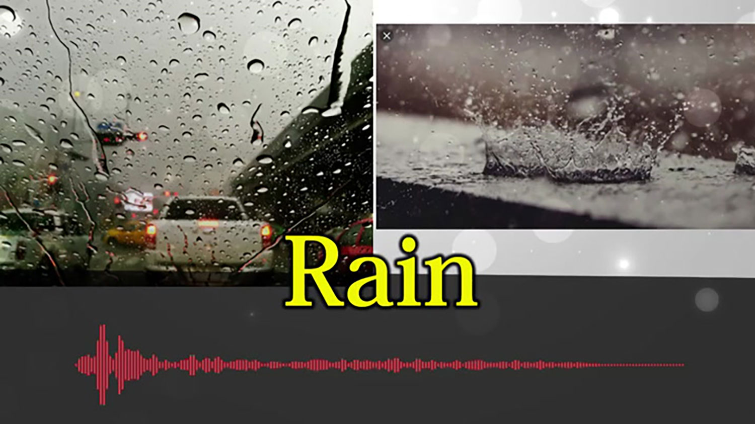 دو تصویر بارش باران و نوار امواج صوتی