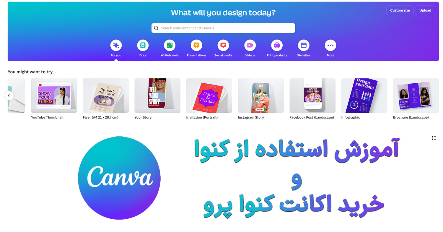 صفحه اصلی سایت Canva+ تایپوگرافی آموزش استفاده از کنوا