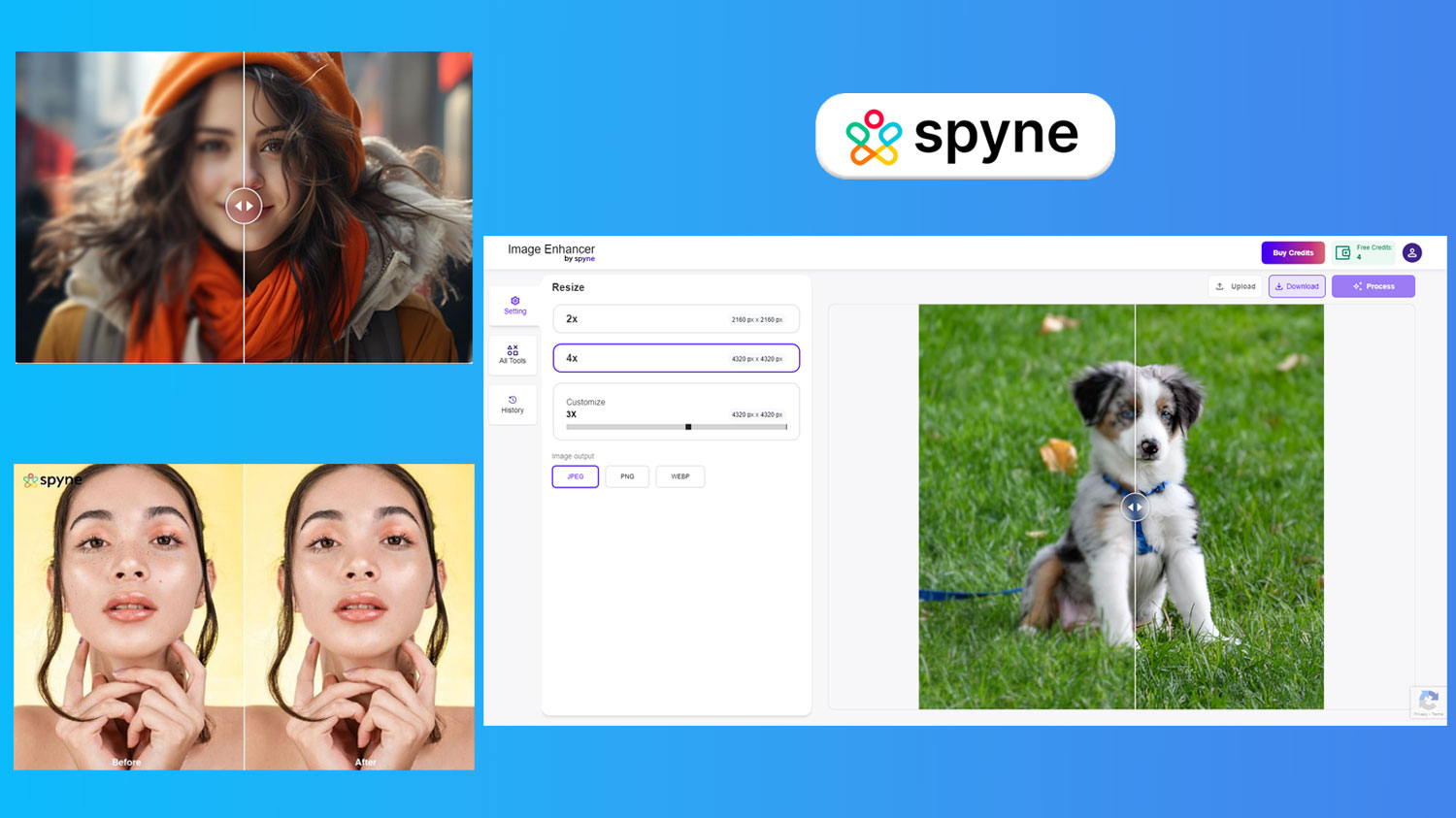 نمایش نحوه افزایش کیفیت عکس با سایت spyne + دو نمونه عکس ادیت شده